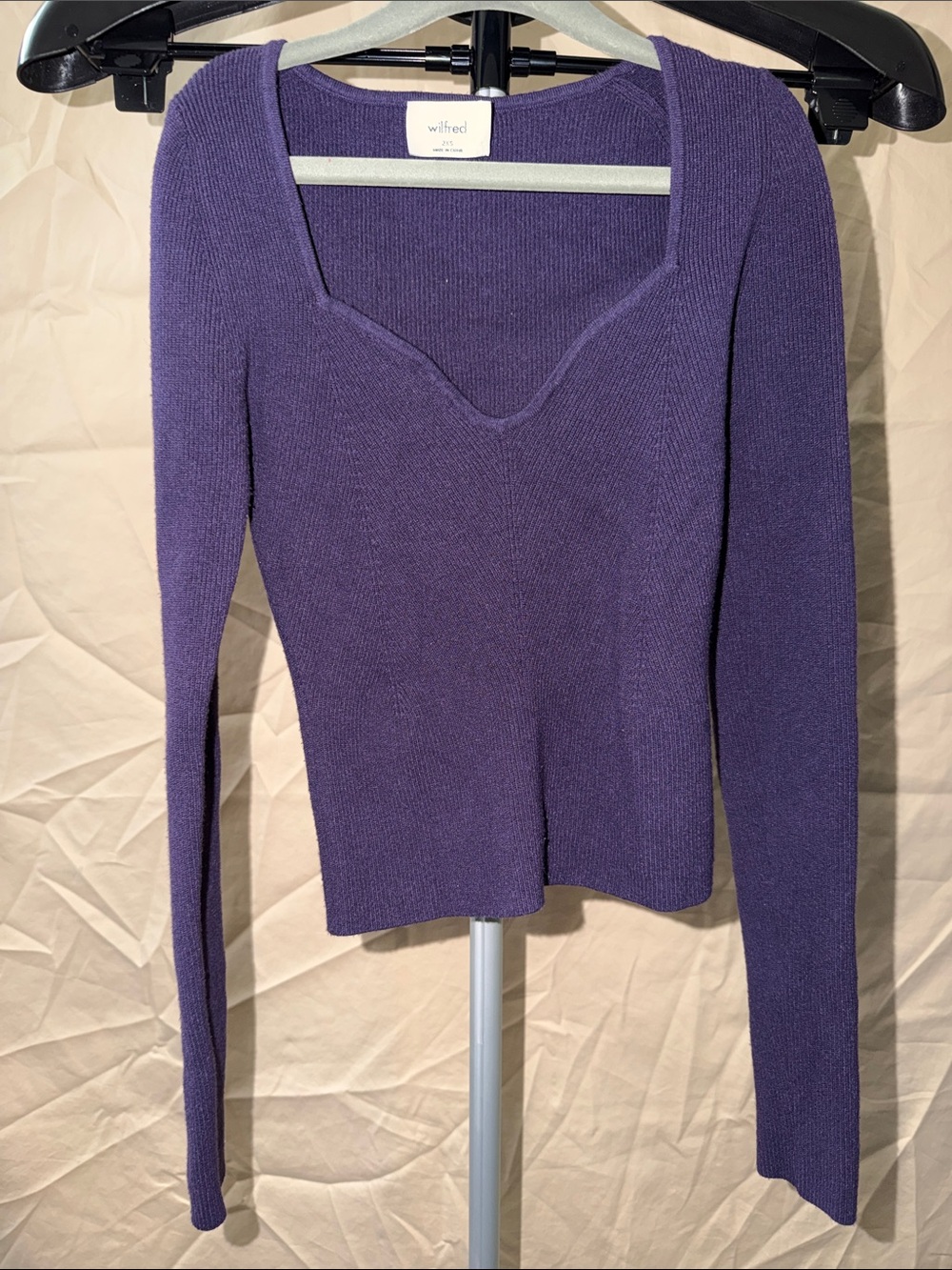 Wilfred Deep Purple Ribbed Square-Notch V-Neck Sweater